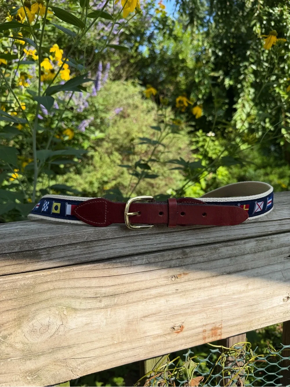Men’s Nautical Flag Belt Canvas +Leather 42 D Ring Brickman’s Martha’s Vineyard